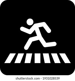 Black and white. A pedestrian . Runs. Crosswalk. Road sign. Black and white pedestrian. Traffic rules. Minimalism. Vector illustration.