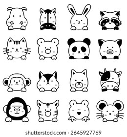 Black and White Peeking Animals – Simple Line Art