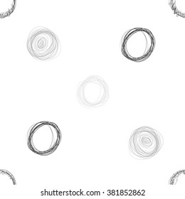 Black and White Pencil Scribble Circles Seamless Pattern. Abstract Background