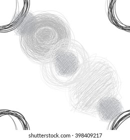 Black and White Pencil Scribble Circles Seamless Pattern. 