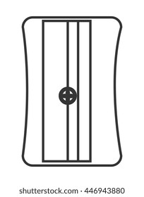 black and white pencil sharpener front view over isolated background, vector illustration 