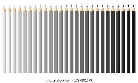 Black and white pencils, crayons set, back to school. Black and white spectrum vector pencils and crayons isolated on white background. Very high quality.
