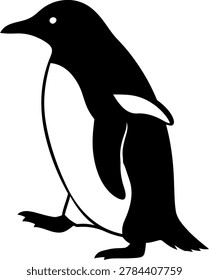 Black and white penguin standing on ice with shadows