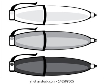 black and white pens on white background