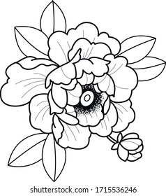 black and white peony flash sketch tattoo