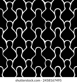 Black and white people crowd silhouette abstract art seamless pattern. Multi-ethnic community, cultural diversity group background drawing illustration.