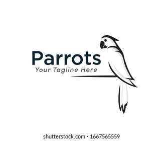 Black white perch parrot art logo design inspiration
