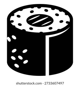 Black and white perforated cylindrical dice with oval indentations and symbol monochrome game