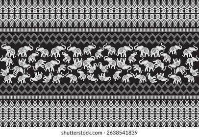 Black and white Persian Ethnic Aztec Pattern Illustration Design for Background, Frame, Border, or Decoration. Inca Design, Ikat, geometric pattern, aboriginal Indian, Navajo