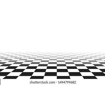 Black and white perspective checkered banner. Vector paper illustration.