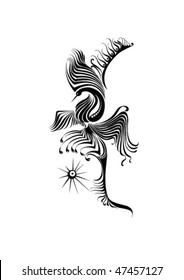 A black and white phoenix