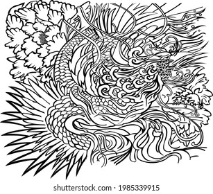 Black and White Phoenix Bird Tattoo template