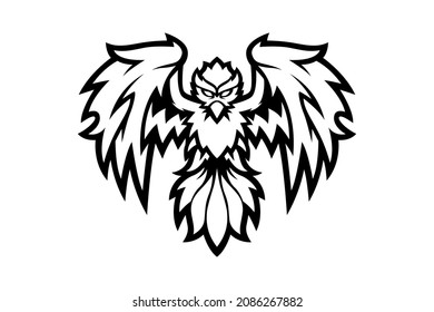 black and white phoenix illustration vector drawing