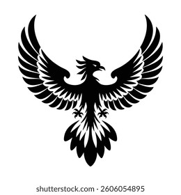 Black and White Phoenix Rising Vector Graphic Design with Outstretched Wings