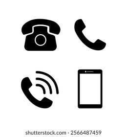Black and white phone icon vector art illustration.