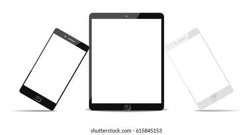 Black and white phone lean on tablet - stock vector