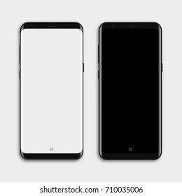 Black and white phones mock up with blank screen on white background.