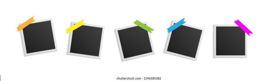 Black and white photo frame pack  with shadows isolated on white  background. image. Vector illustration