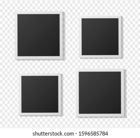 Black and white photo frame pack  with shadows isolated on transparent background. image. Vector illustration