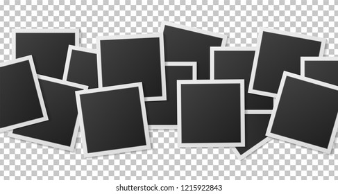 Black and white photo frame with realistic shadows isolated on transparent background. vintage style. Vector illustration