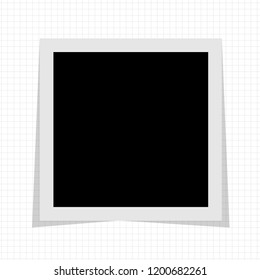 Black and white photo frame with shadows in on white cell notebook. Vector illustration