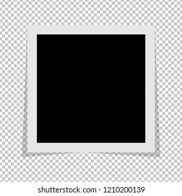 Black and white photo frame with shadows isolated on transparent background. Vector illustration