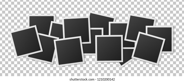 Black and white photo frame with shadows isolated on transparent background. Vector illustration