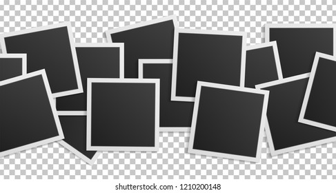 Black and white photo frame with shadows isolated on transparent background. Vector illustration