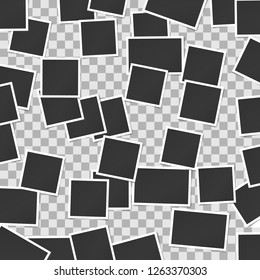 Black and white photo frame with shadows isolated on transparent background