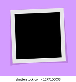 Black and white photo frame with shadows isolated on violet background. Vector illustration
