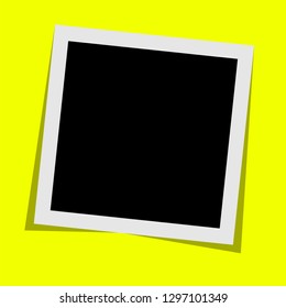 Black and white photo frame with shadows isolated on yellow background. Vector illustration