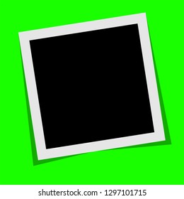 Black and white photo frame with shadows isolated on green background. Vector illustration