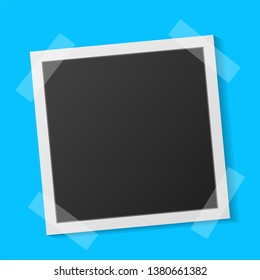 Black and white photo frame with shadows isolated on 
turquoise background. Vector illustration