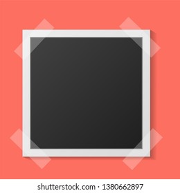 Black and white photo  frame with shadows isolated on living coral background. Vector illustration