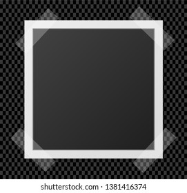 Black and white photo frame with shadows isolated on transparent  background. Vector illustration