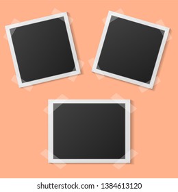 Black and white photo frame with shadows isolated on beige background. Vector illustration
