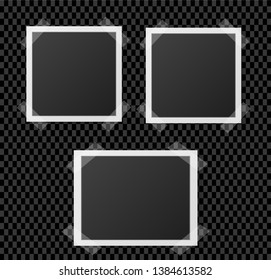 Black and white photo frame with shadows isolated on transparent  background. Vector illustration