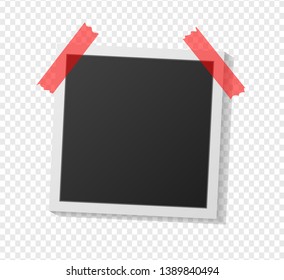 Black and white photo frame with shadows isolated on transparent  background. Vector illustration