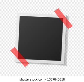 Black and white photo frame with shadows isolated on transparent  background. Vector illustration