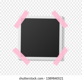 Black and white photo frame with shadows isolated on transparent  background. Vector illustration