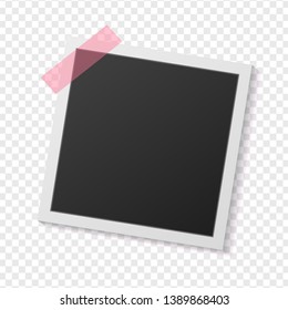 Black and white photo frame with shadows isolated on transparent  background. Vector illustration