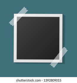 Black and white photo frame with shadows isolated on dark blue   background. Vector illustration