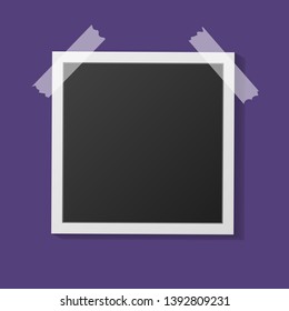 Black and white photo frame with shadows isolated on dark violet  background. Vector illustration