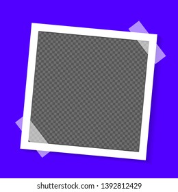 Black and white photo frame with shadows isolated on blue,inside transparent  background. Vector illustration