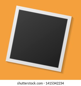 Black and white photo frame with shadows isolated on orange  background. Vector illustration