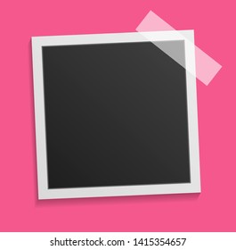 Black and white photo frame with shadows isolated on pink  background. Vector illustration