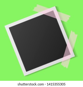 Black and white photo frame with shadows isolated on green  background. Vector illustration