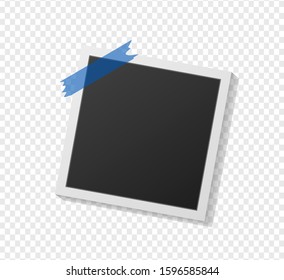 Black and white photo  frame with shadows isolated on transparent background. image. Vector illustration