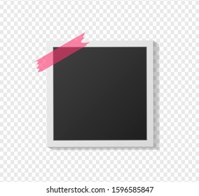 Black and white photo frame with shadows isolated on transparent background. image. Vector illustration