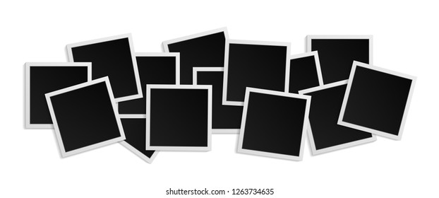 Black and white photo frames collage with shadows isolated on white background. Vector illustration 